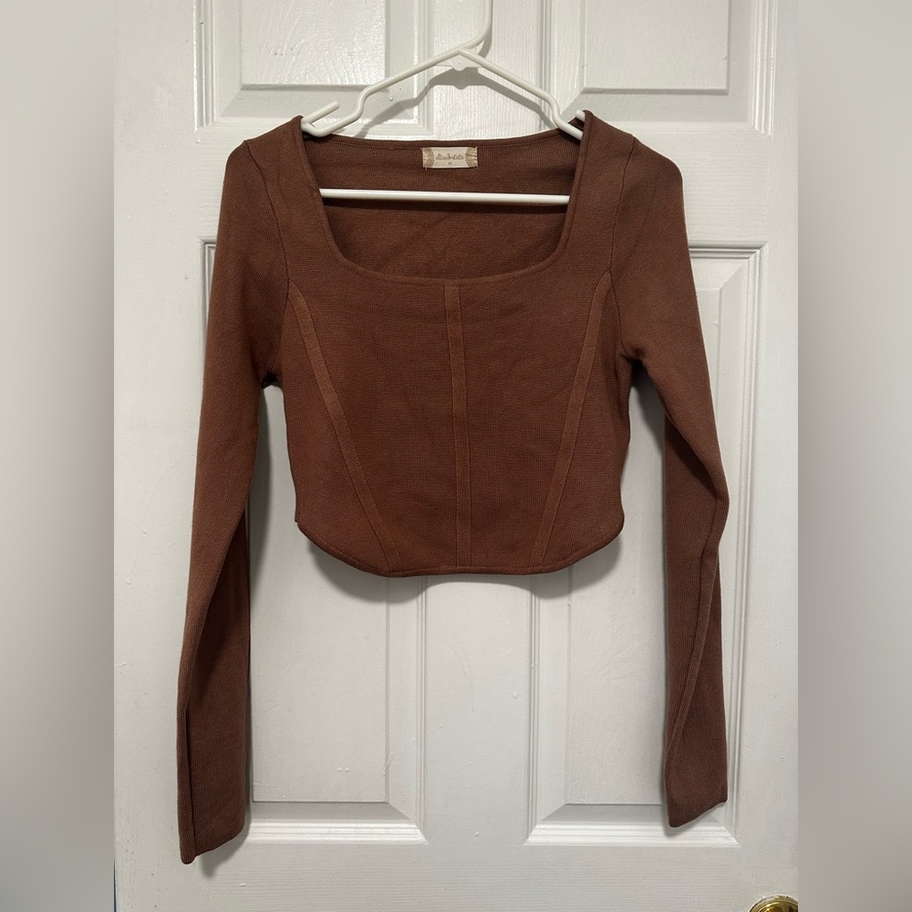 Altar’d State Cropped Brown Knit Top
